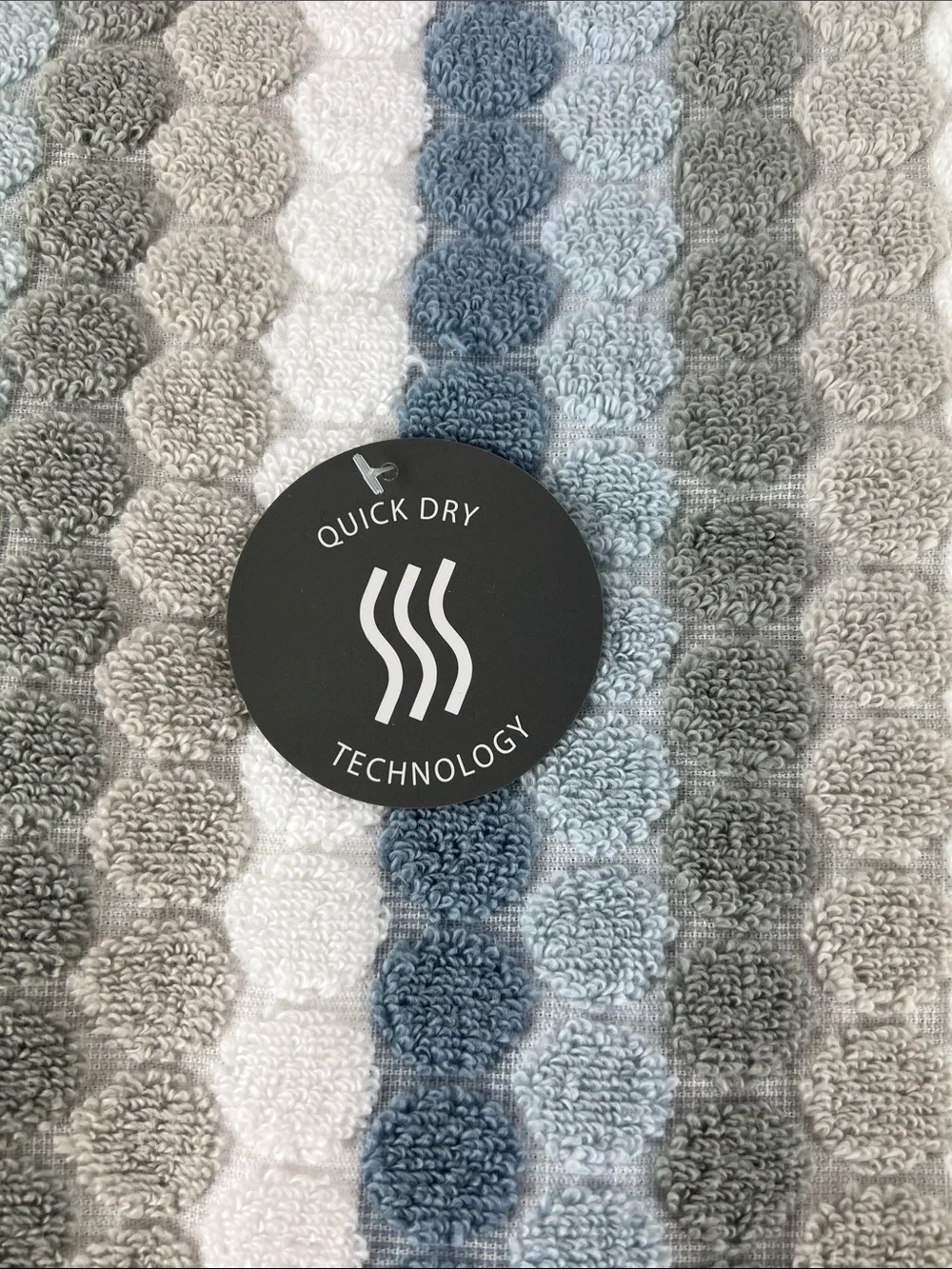 Soho Living Bath Towels in Blue, Gray, White Striped Zero Twist Cotton 2 Pc NEW